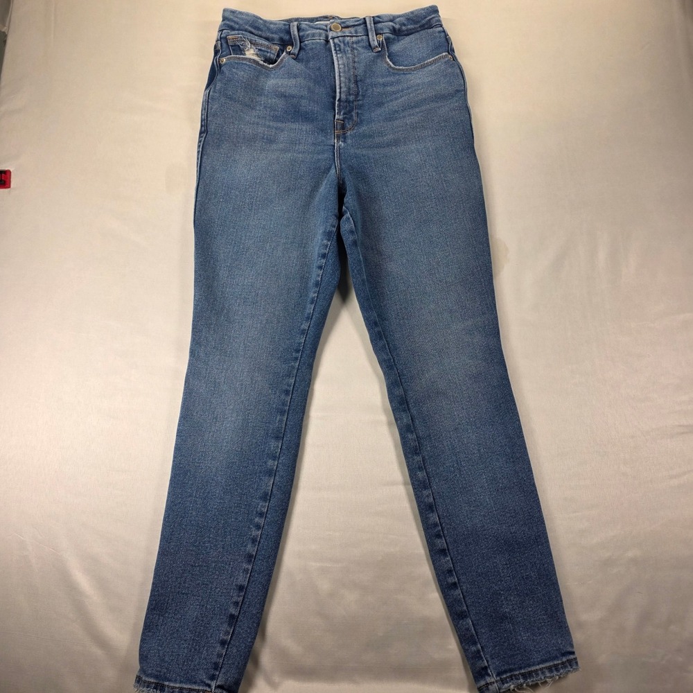 Good American High Rise Skinny Jeans Medium Wash Raw Hem 6/28